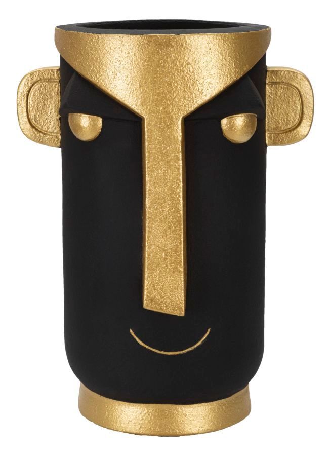 Vase décoratif visage stylisé doré design ethnique - Photo n°1