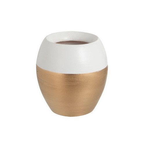 Vase terre cuite blanc et doré Narsh 13 cm - Photo n°1