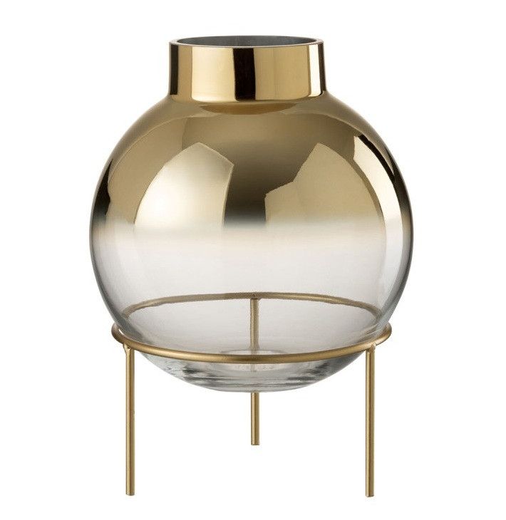 Vase verre transparent sur pied métal doré Narsh - Photo n°1