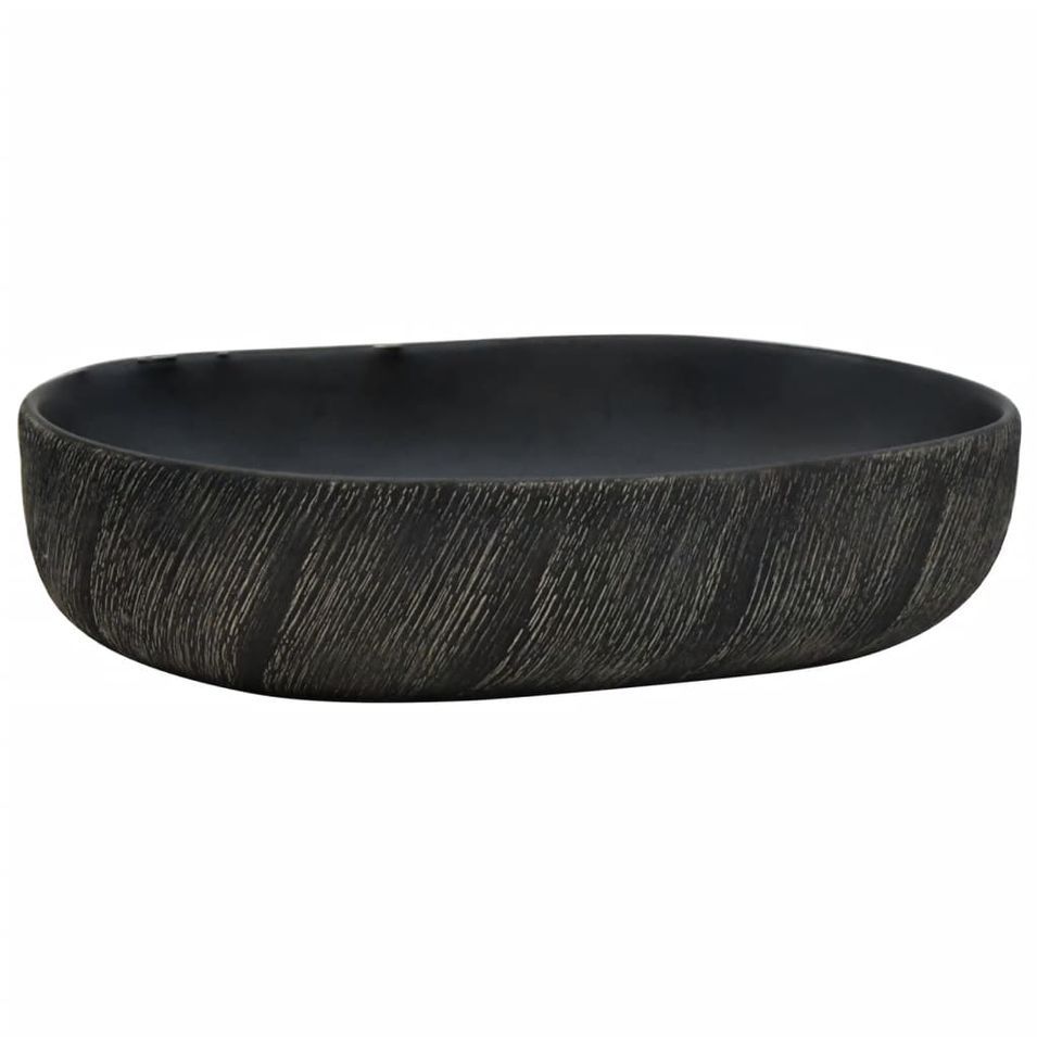 Vasque à poser noir ovale 59x40x14 cm céramique - Photo n°1