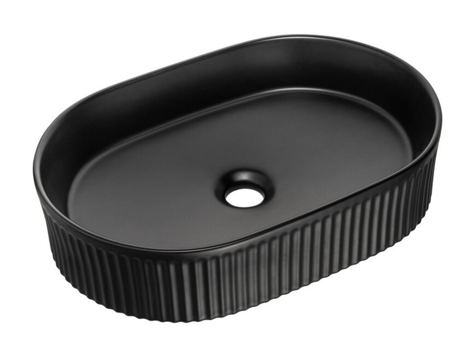 Vasque à poser ovale rainurée en céramique BEYOND – Design moderne - Photo n°1