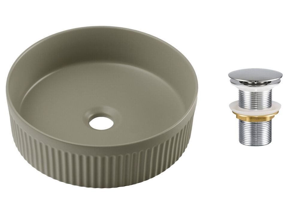 Vasque à poser ronde rainurée en céramique BEYOND – Design moderne - Photo n°1