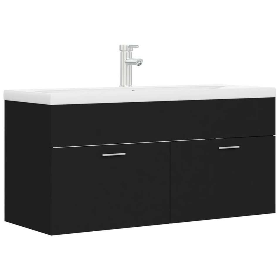 Vasque avec lavabo intégré 100 cm Noir - Photo n°1
