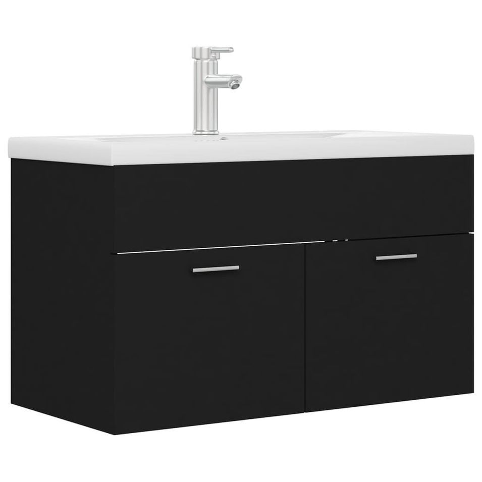 Vasque avec lavabo intégré 80 cm Noir - Photo n°1