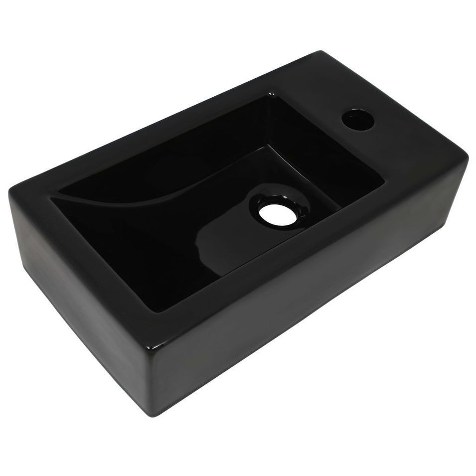 Vasque avec trou de robinet Céramique Noir 46 x 25,5 x 12 cm - Photo n°1