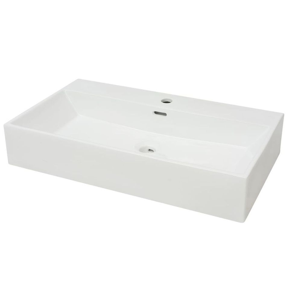Vasque avec trou de robinet en céramique Blanc 76x42,5x14,5 cm - Photo n°1