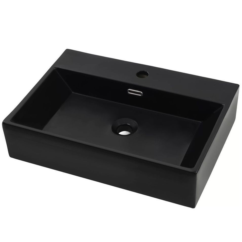 Vasque avec trou de robinet en céramique Noir 76x42,5x14,5 cm - Photo n°1