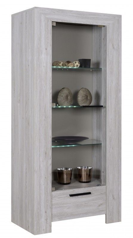 Vitrine 1 porte 1 tiroir bois de chêne gris Maeva - Photo n°1