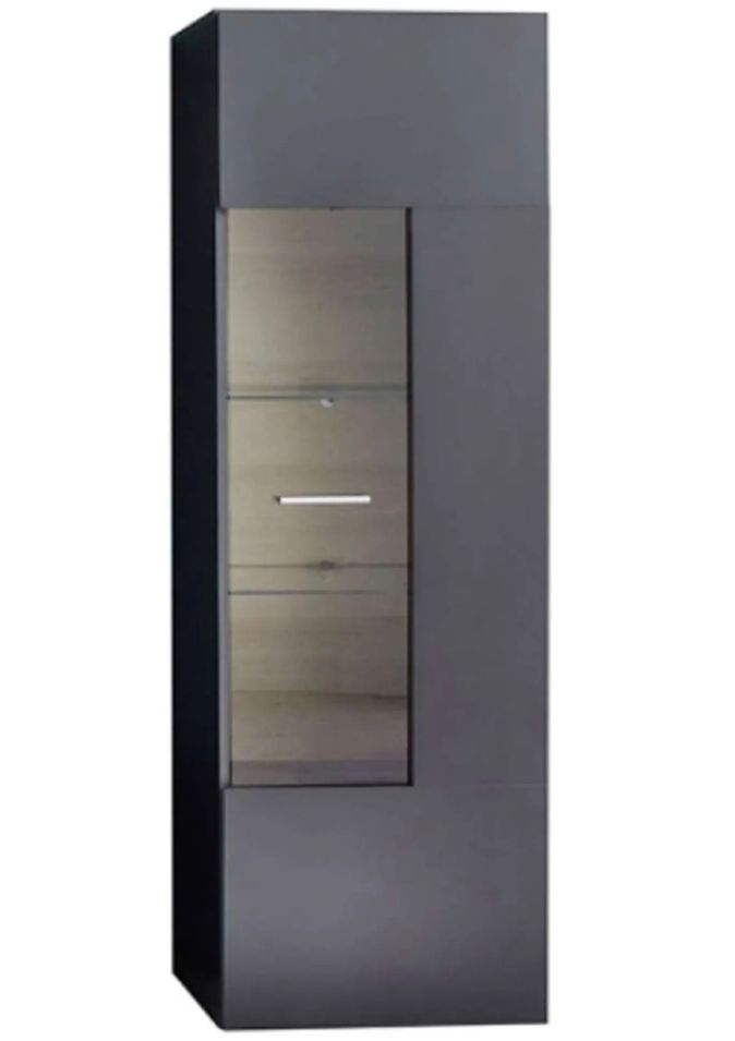 Vitrine 1 porte bois chêne clair et gris mat Bach - Photo n°1