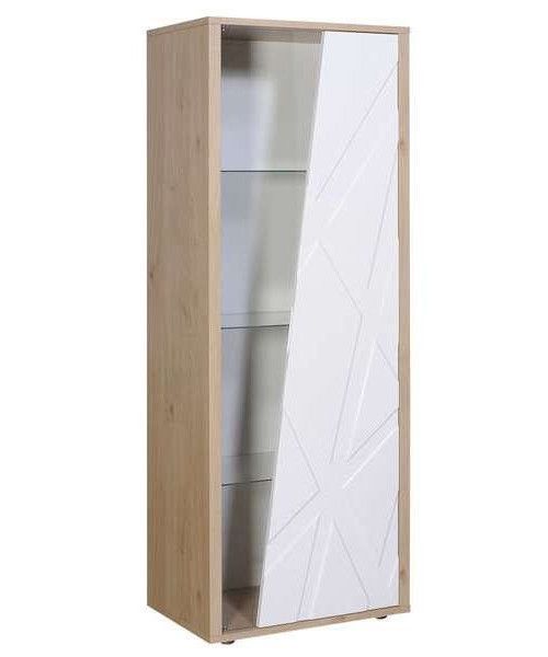 Vitrine 1 porte bois clair et blanc brillant Grapt - Photo n°1