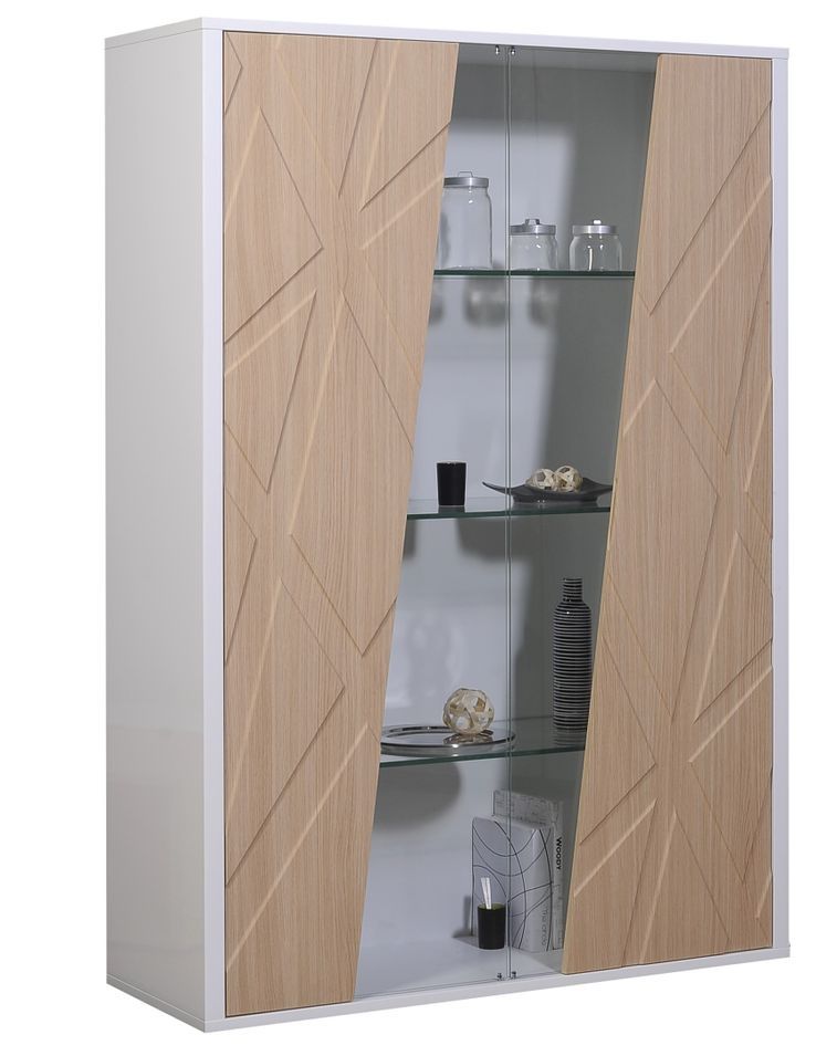 Vitrine 2 portes bois clair et blanc brillant Gracia - Photo n°1