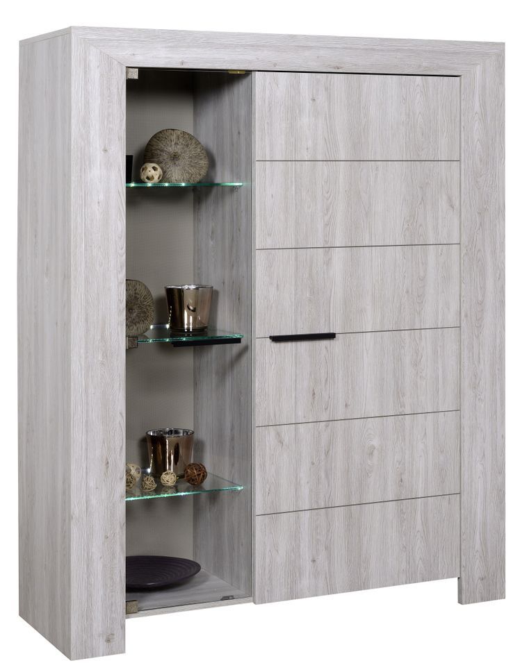 Vitrine 2 portes bois de chêne gris Maeva - Photo n°1