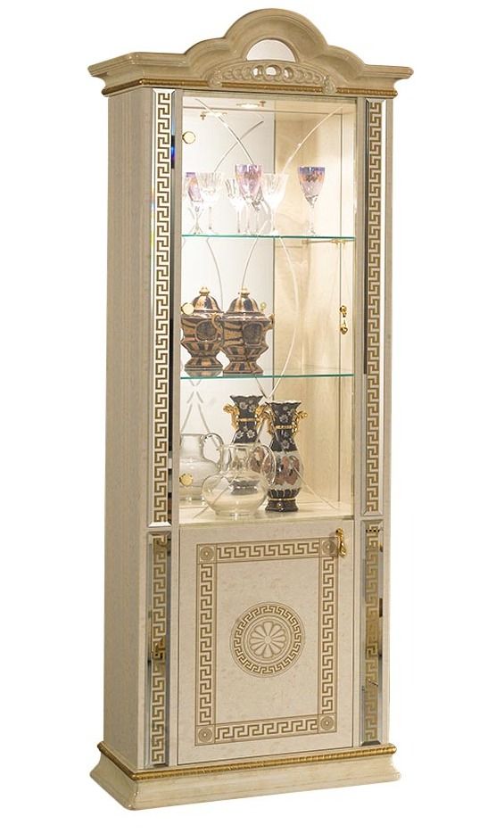 Vitrine 2 portes bois vernis laqué brillant beige et doré Venus 78 cm - Photo n°1