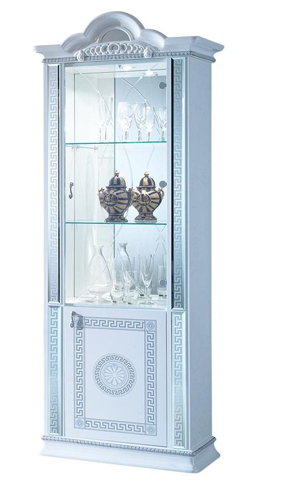 Vitrine 2 portes bois vernis laqué brillant blanc et gris Venus 78 cm - Photo n°1