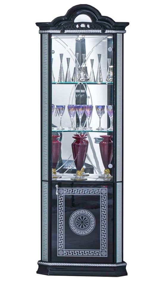 Vitrine 2 portes bois vernis laqué brillant noir et gris Venus 78 cm - Photo n°1
