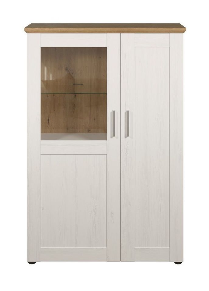 Vitrine 2 portes en bois de pin andersen blanc et verre Aline L 95 cm - Photo n°1