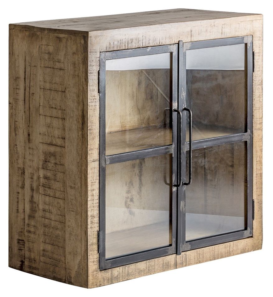 Vitrine 2 portes manguier massif clair et métal noir Mata - Photo n°1