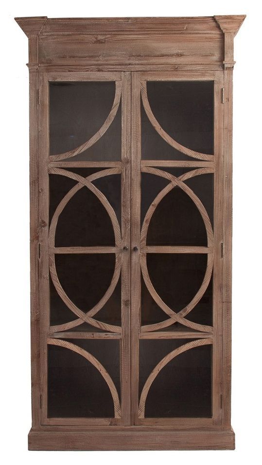 Vitrine 2 portes pin massif recyclé foncé vieilli Soleni - Photo n°1