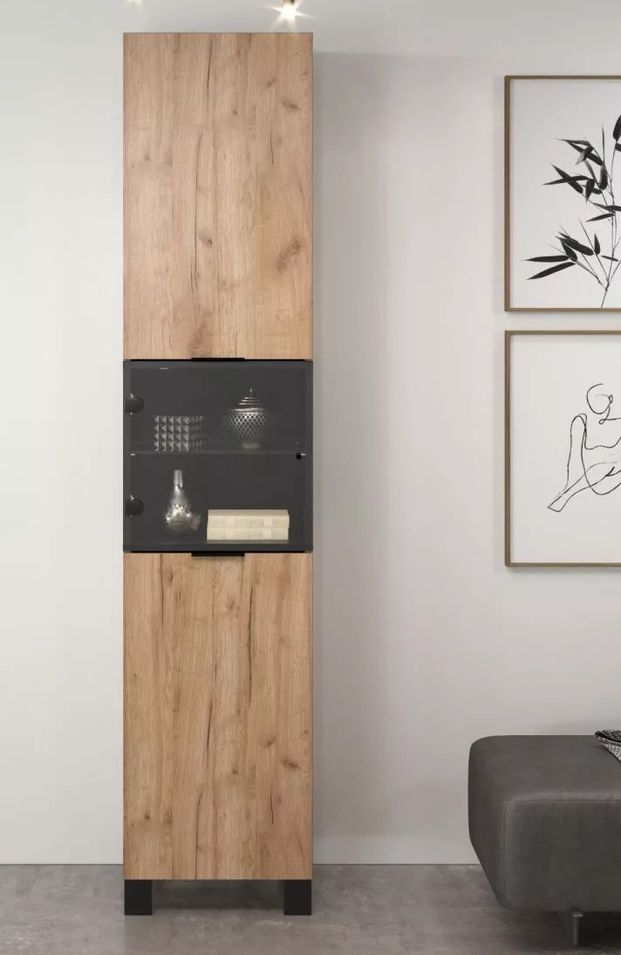 Vitrine 3 portes en bois de chêne et verre Paule L 42 cm - Photo n°1