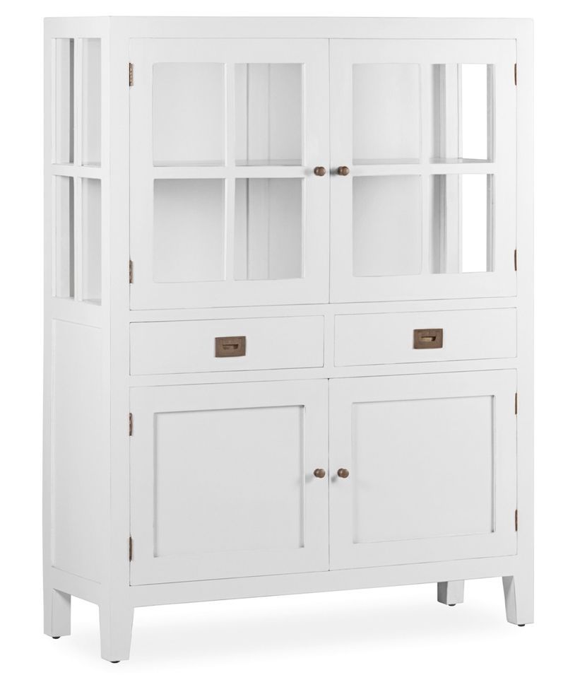 Vitrine 4 portes 2 tiroirs bois massif de mindi blanc Kourame 110 cm - Photo n°1