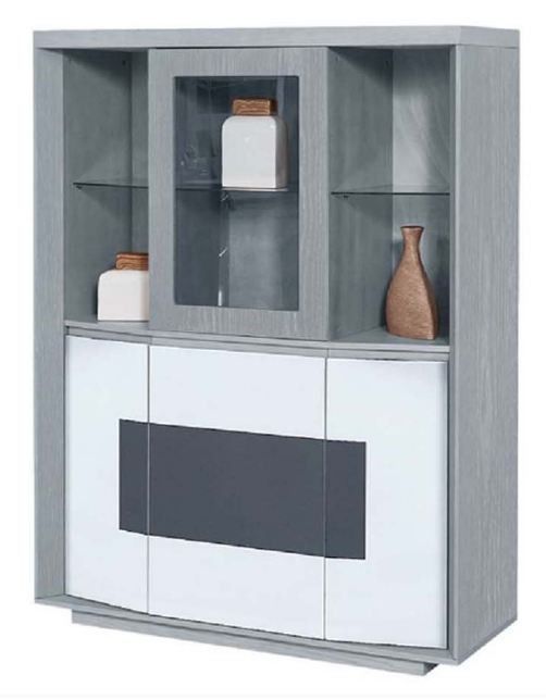Vitrine 4 portes 4 compartiments bois laqué blanc et gris Plitou - Photo n°1