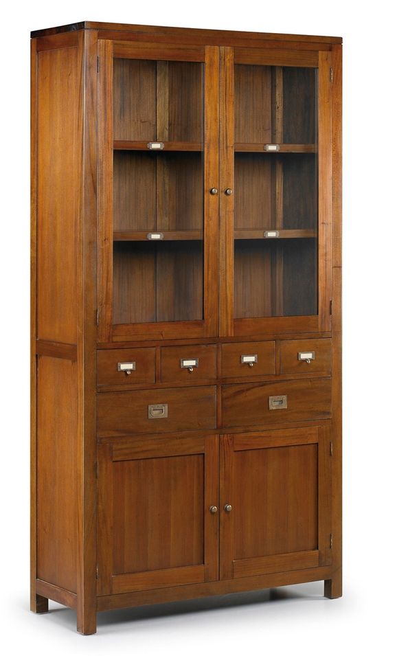 Vitrine 4 portes 6 tiroirs en bois d'acajou massif FALKANE 105 cm - Photo n°1