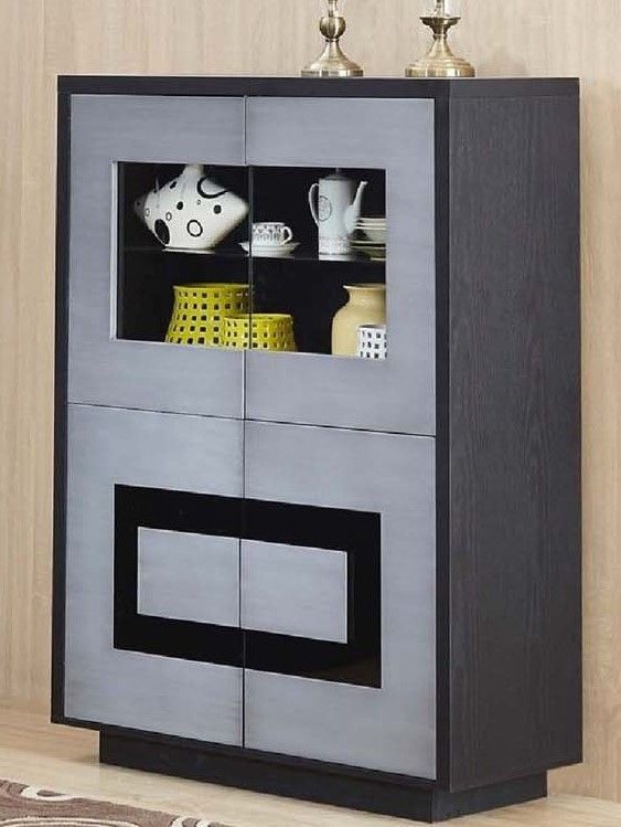 Vitrine 4 portes bois gris métalisé et noir Menior - Photo n°1