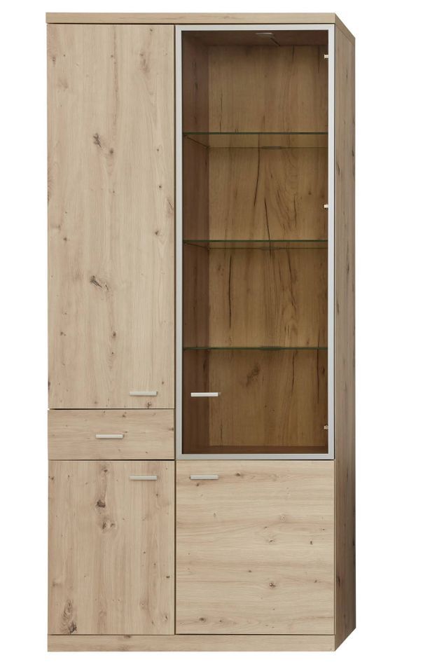 Vitrine 4 portes mélaminé chêne artisan 90 cm - Photo n°1