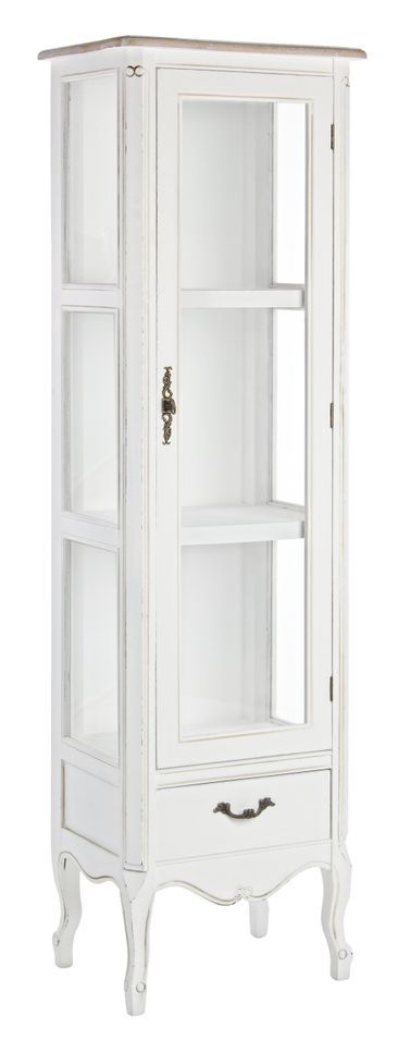 Vitrine bois de paulownia blanc 1 tiroir 3 étages Juju L 49 cm - Photo n°1