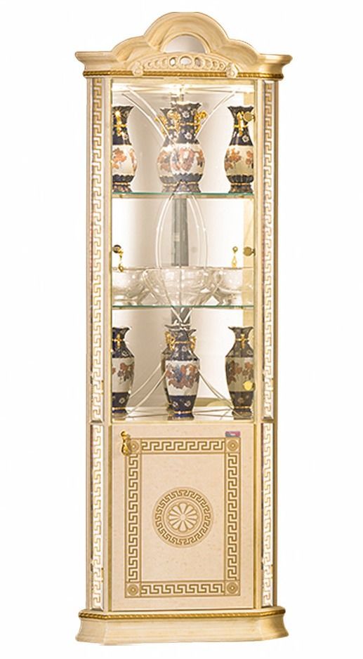 Vitrine d'angle bois vernis laqué brillant beige et doré Venus 64 cm - Photo n°1