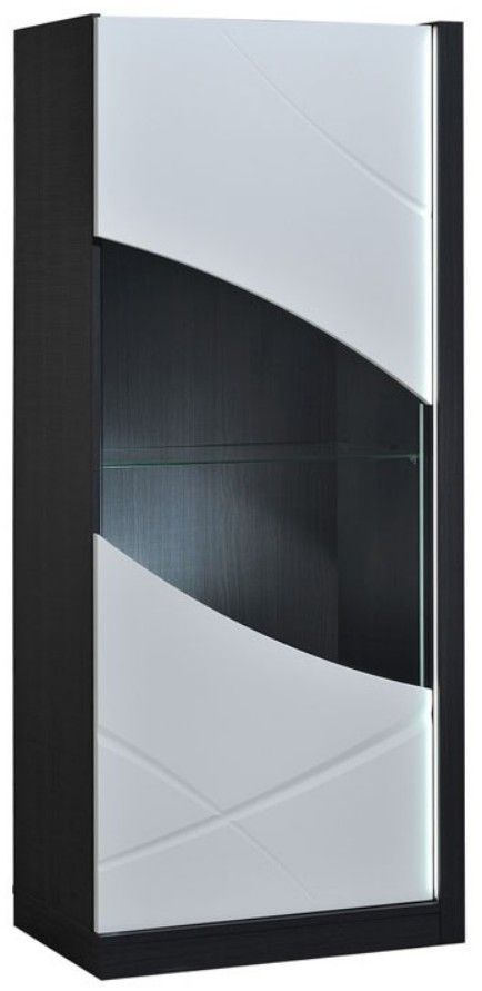 Vitrine avec éclairage à Led 1 porte bois laqué blanc et anthracite mate Klype 70KlypeKlype cm - Photo n°1