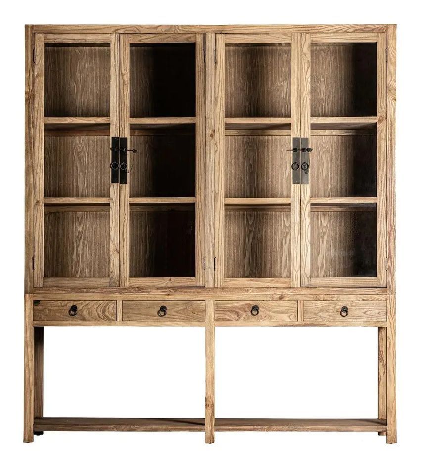 Vitrine en bois massif d’orme GALANE – Style colonial raffiné - Photo n°1