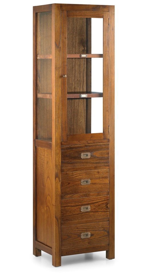 Vitrine en bois massif de Mindy 1 porte 4 tiroirs Orka 50 cm - Photo n°1