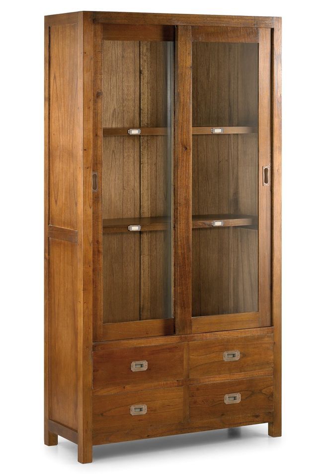 Vitrine en bois massif de Mindy 2 portes 4 tiroirs Orka 100 cm - Photo n°1