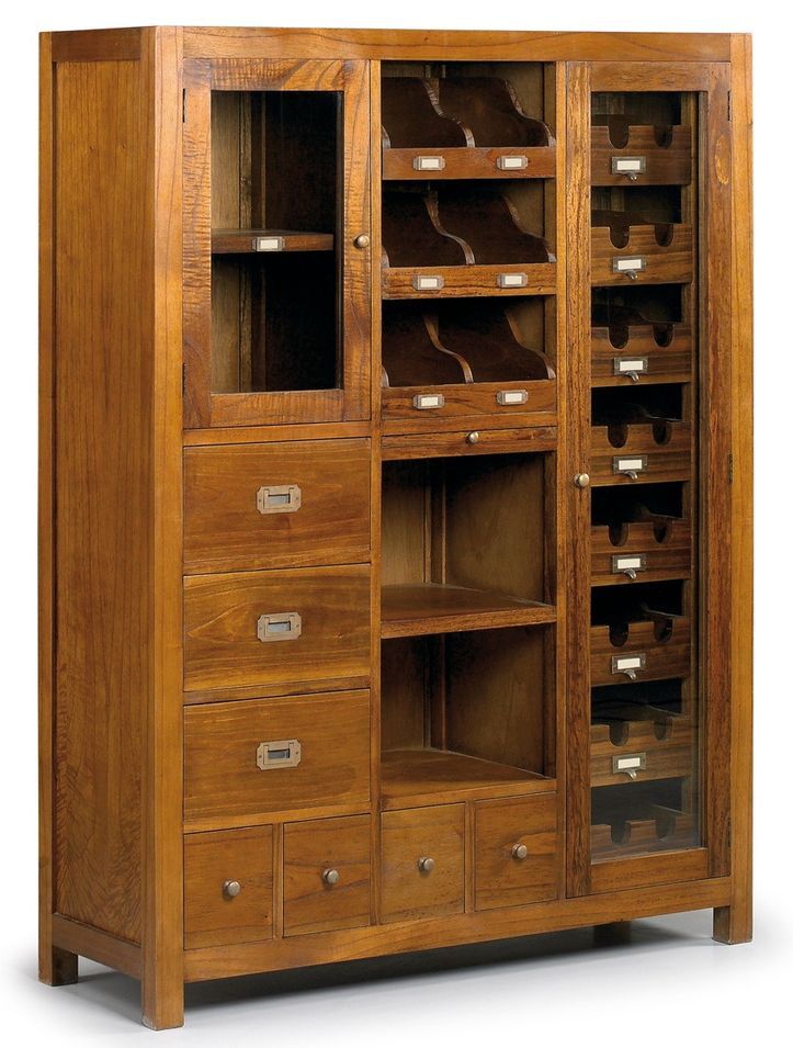 Vitrine en bois massif de Mindy 2 portes 7 tiroirs Orka 120 cm - Photo n°1