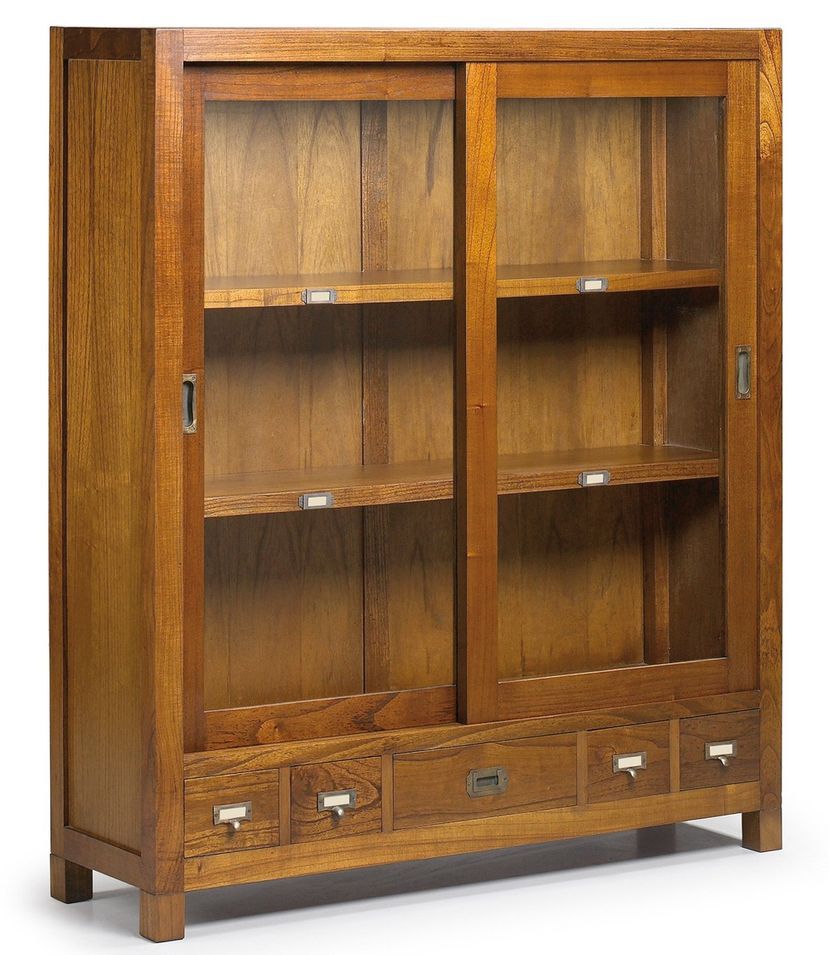 Vitrine en bois massif de Mindy 2 portes coulissantes 5 tiroirs ORKA 120 cm - Photo n°1