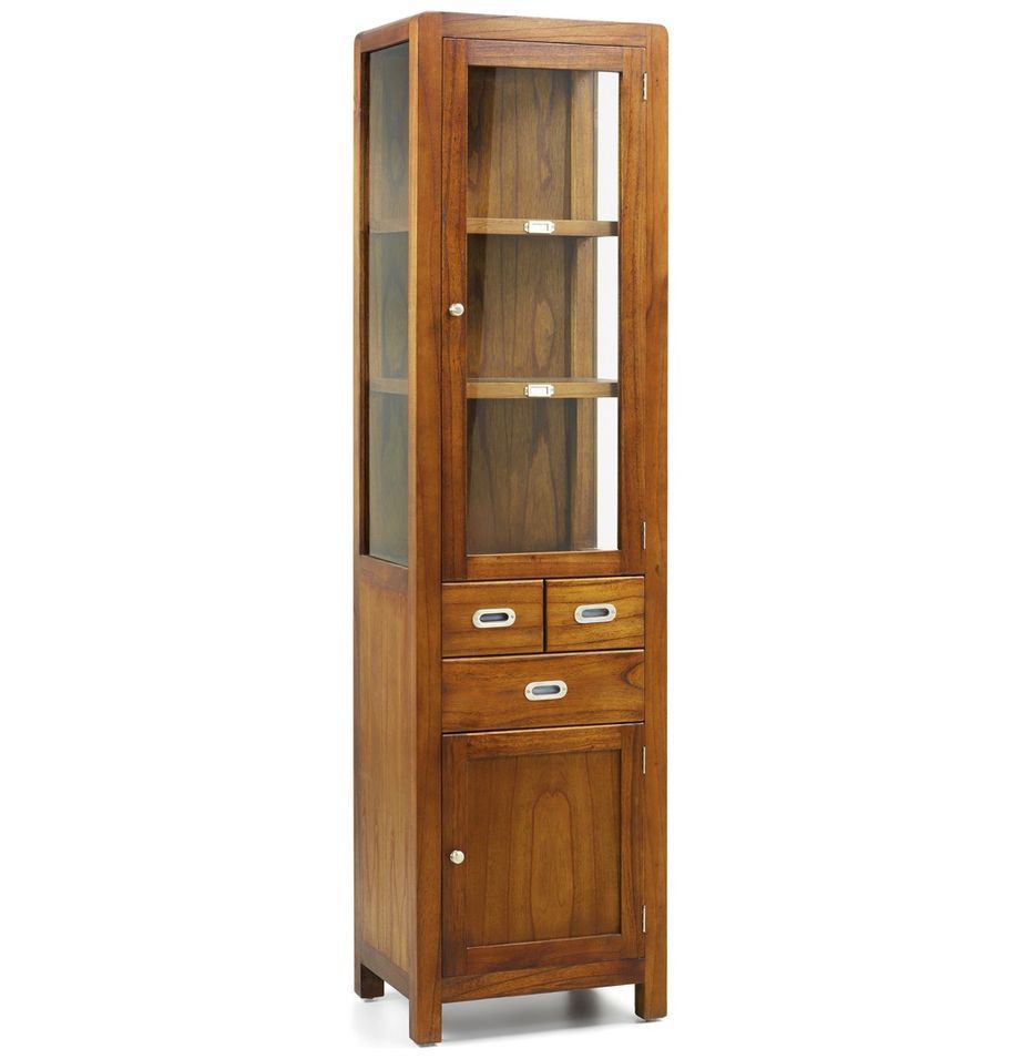 Vitrine en bois massif de Mindy marron 2 portes 3 tiroirs SOKY - Photo n°1