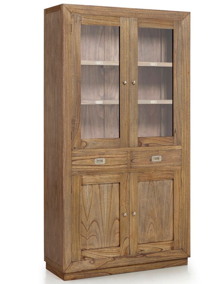 Vitrine en bois massif naturel 2 tiroirs 4 portes MAZARI - Photo n°1
