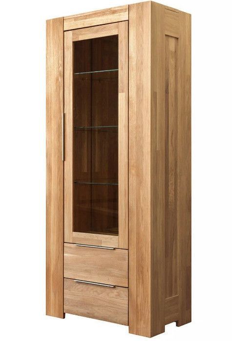 Vitrine en chêne massif 1 porte vitrée 2 tiroirs Nordo 80 cm - Photo n°1