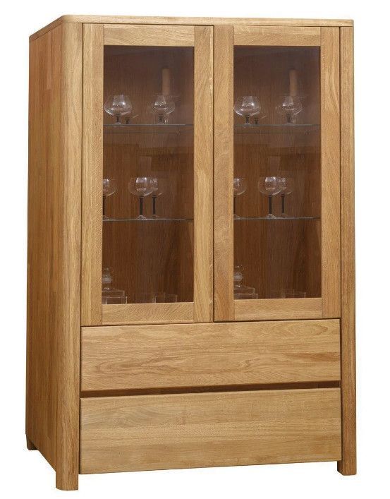 Vitrine en chêne massif 2 portes 2 tiroirs Eliza 90 cm - Photo n°1