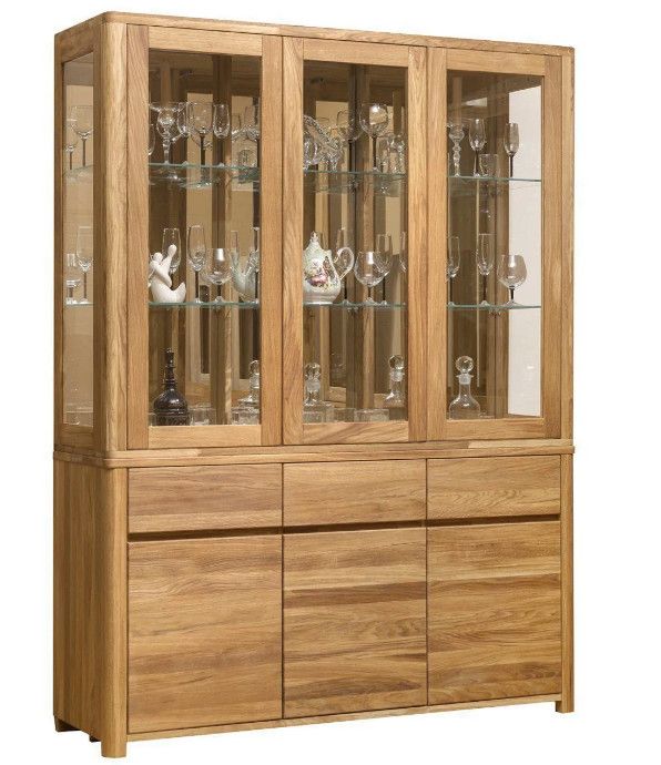 Vitrine en chêne massif 3 portes Eliza 145 cm - Photo n°1