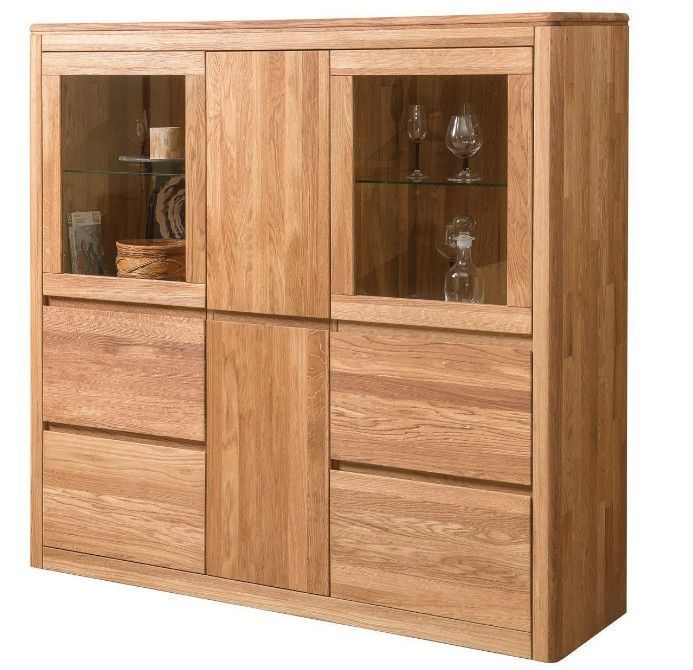 Vitrine en chêne massif et verre Velida 150 cm - Photo n°1