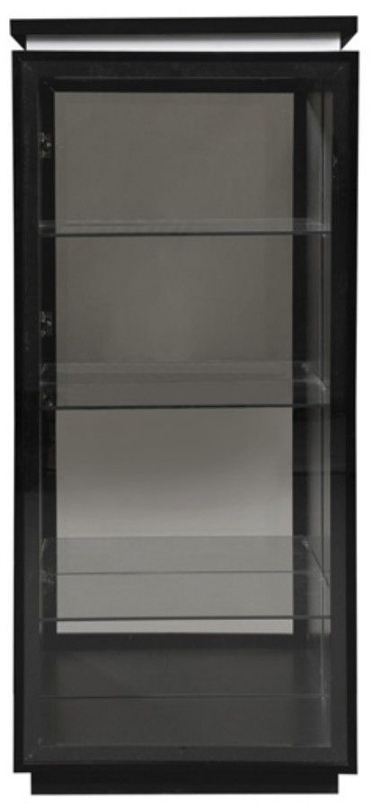 Vitrine lumineuse 1 porte verre et bois laqué noir Kiela - Photo n°1