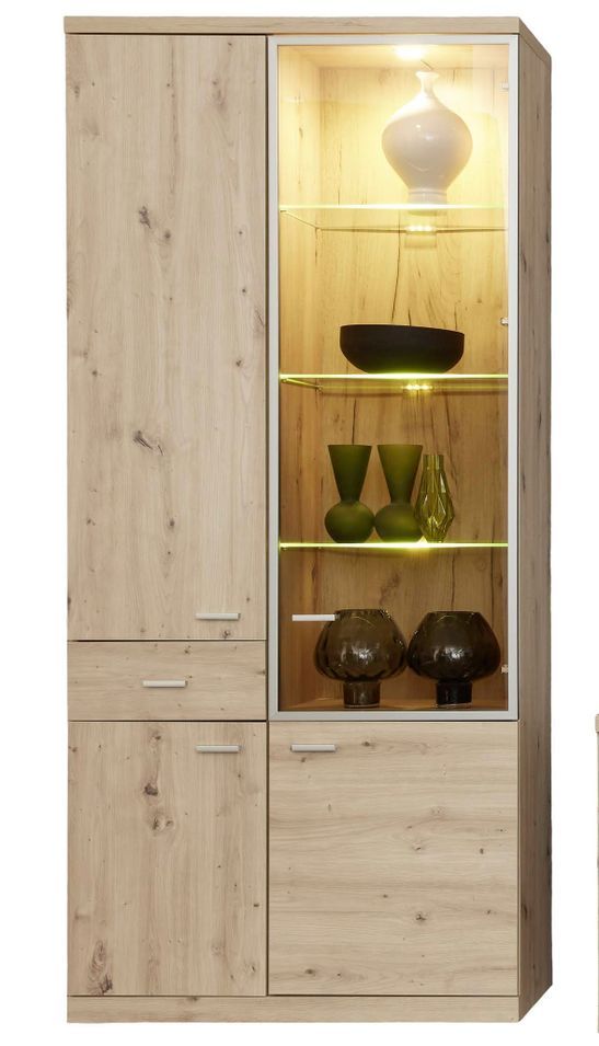Vitrine lumineuse 4 portes mélaminé chêne artisan 90 cm - Photo n°1