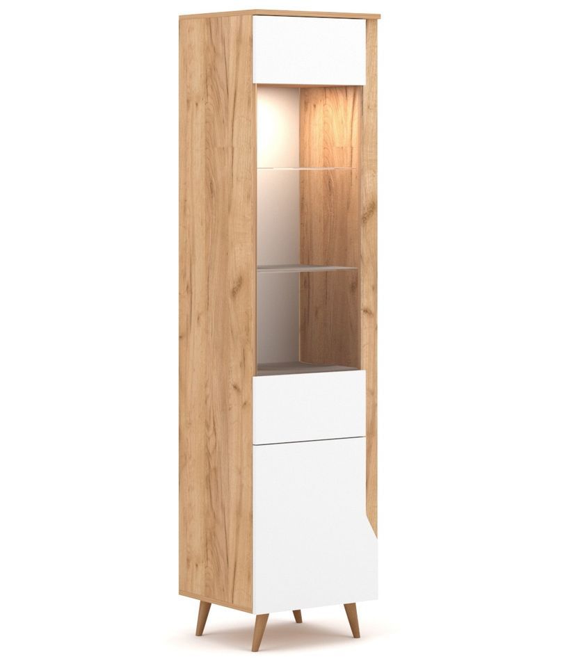Vitrine lumineuse bois naturel et blanc mat Dulce 46 cm - Photo n°1