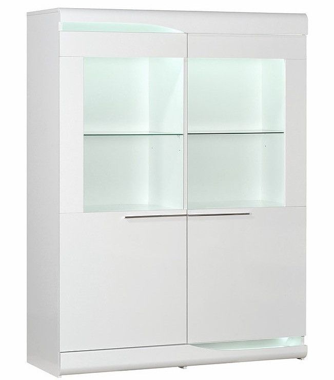 Vitrine 2 portes avec éclairage à Led bois laqué blanc Minio 120 cm - Photo n°1