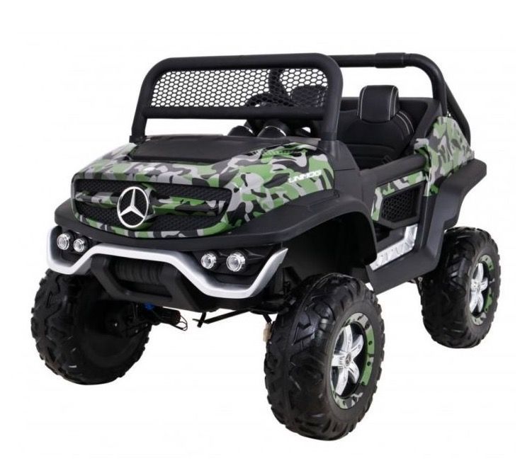 Voiture enfant électrique Mercedes Unimog camouflage 4 roues motrices - Photo n°1