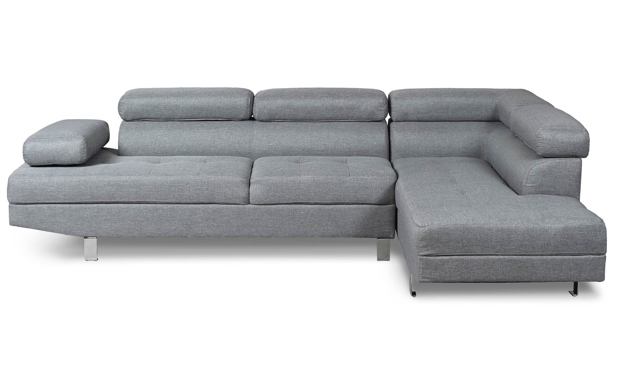 Canapé d'angle droit gris 5 places en tissu avec méridienne - SONNO