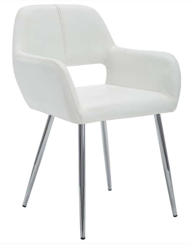 Chaise de bureau design blanche en simili cuir et aluminium chromé avec  accoudoirs Waytex MAJORIS