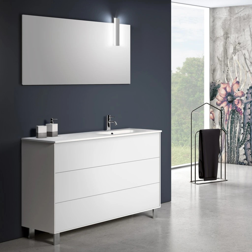 Design Italie Ensemble Meuble De Salle De Bain 3 Tiroirs Blanc Mat Et Miroir A Led Lago L 120 Cm Lestendances Fr